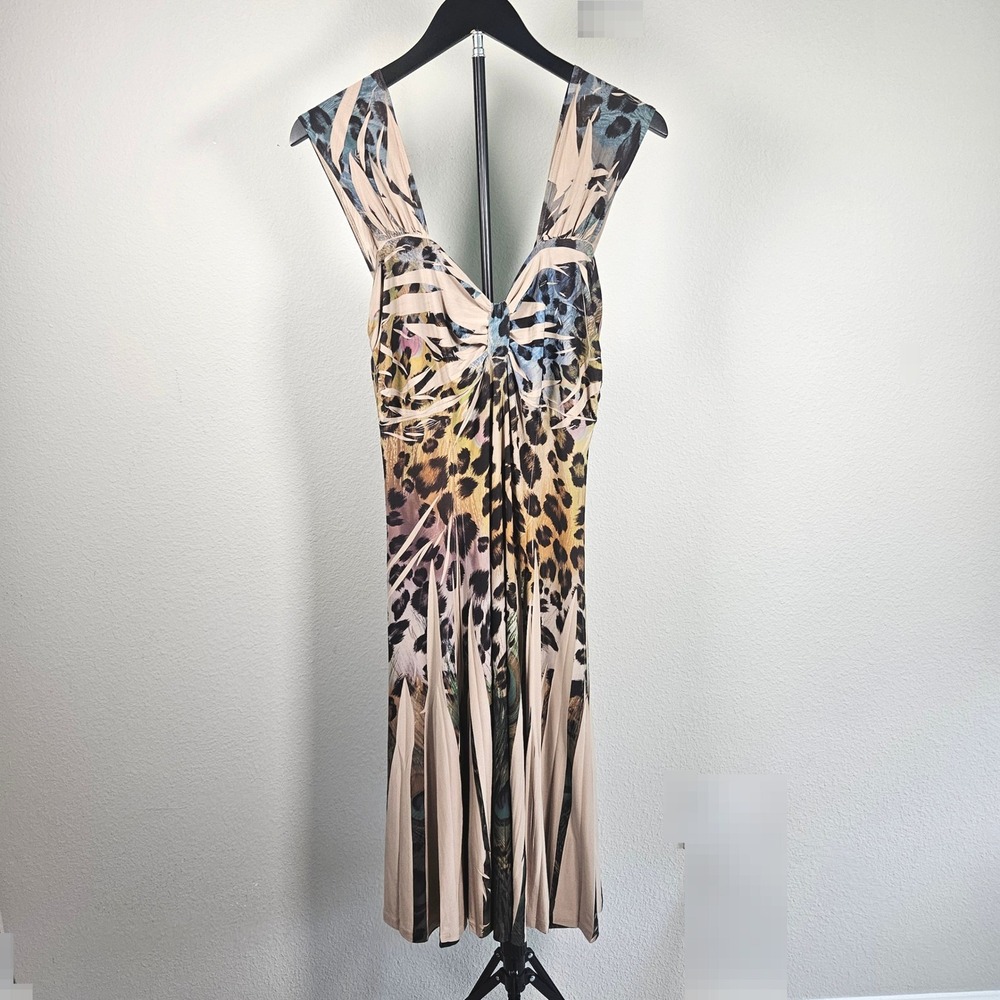 Pretty Woman Dress Womens 2 Multicolor Animal Peacock Print Pleated Y2K Style